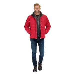 Lands' End Red Primaloft Quilted Puffer Jacket Outdoors Ski Zip Pockets Size M